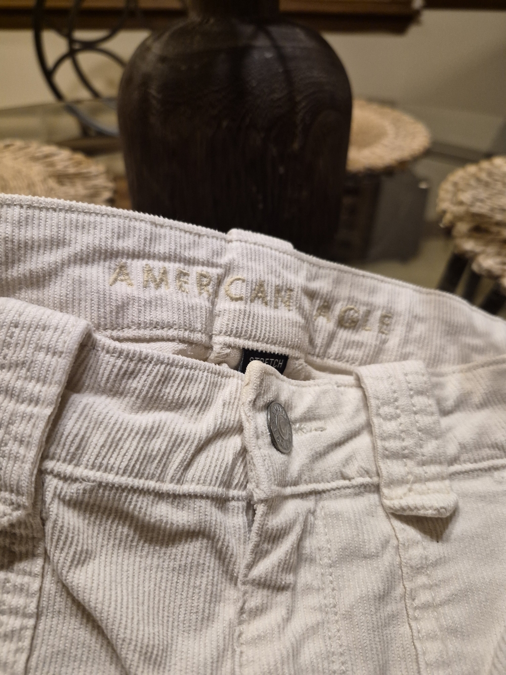 American Eagle Cream Corduroy High-Rise Wide Leg Pant